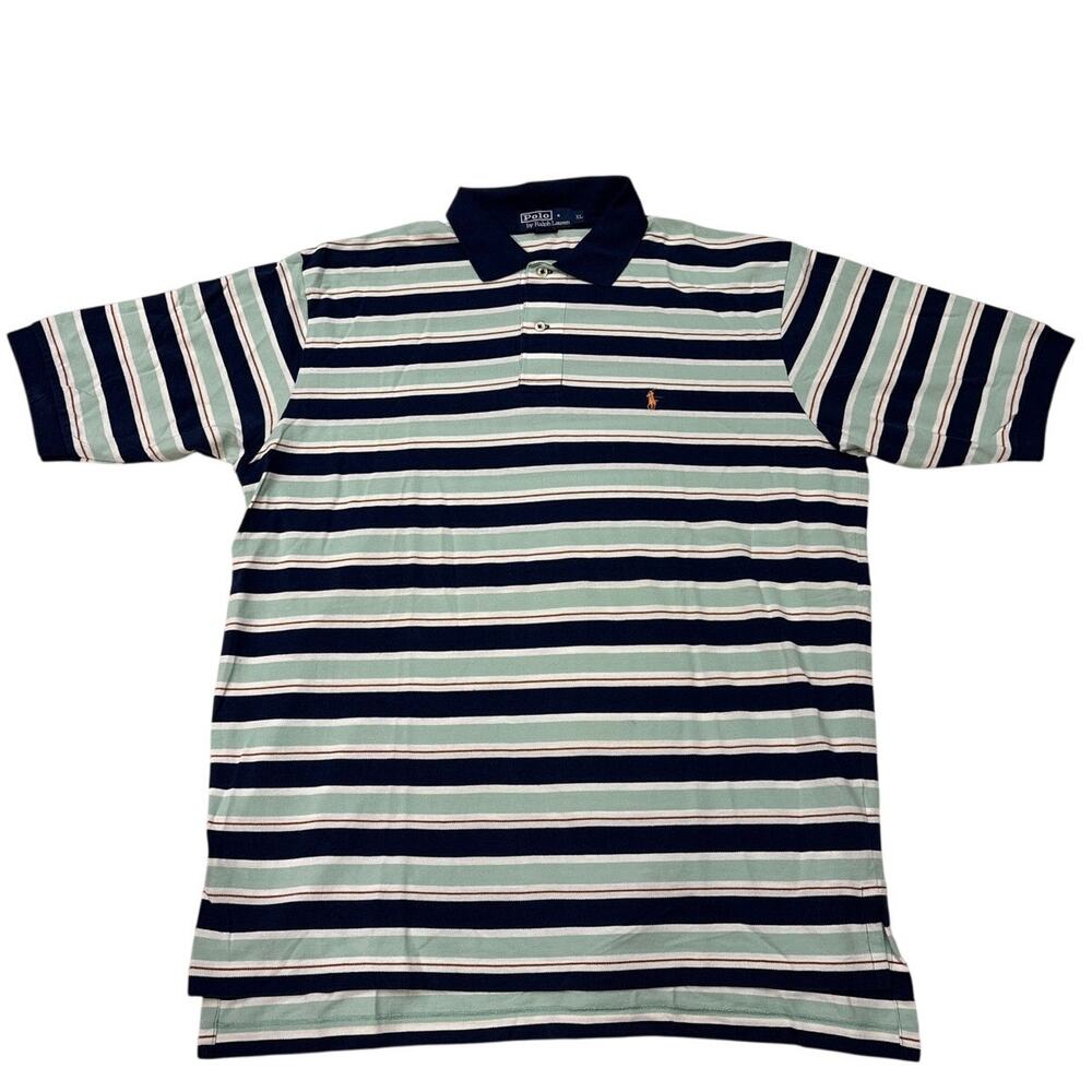 Vintage Polo Ralph Lauren Shirt Mens XL Blue Green Striped Short Sleeve Preppy